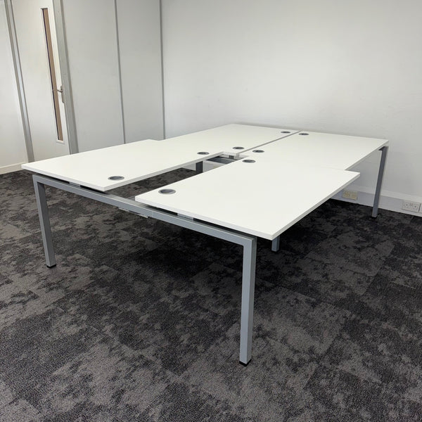 Used Mobili Sliding Top White Bench Desks with Cable Trays - Banks of 4,6,8