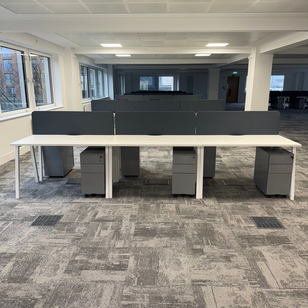 Used Nova White Single Bench Desk Set with Screen and Pedestal