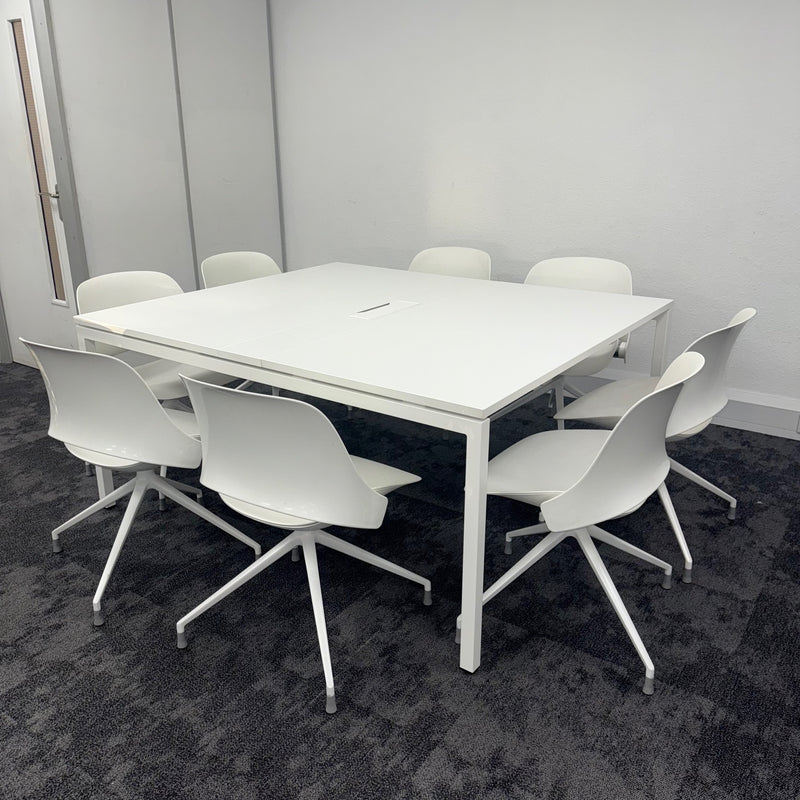 Used White Meeting Table and 8 Humanscale Chairs