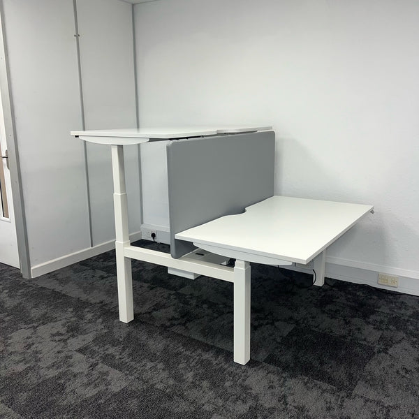 New Cancelled Order Electric Height Adjustable White Bench Desk with Screen and Cable Tray