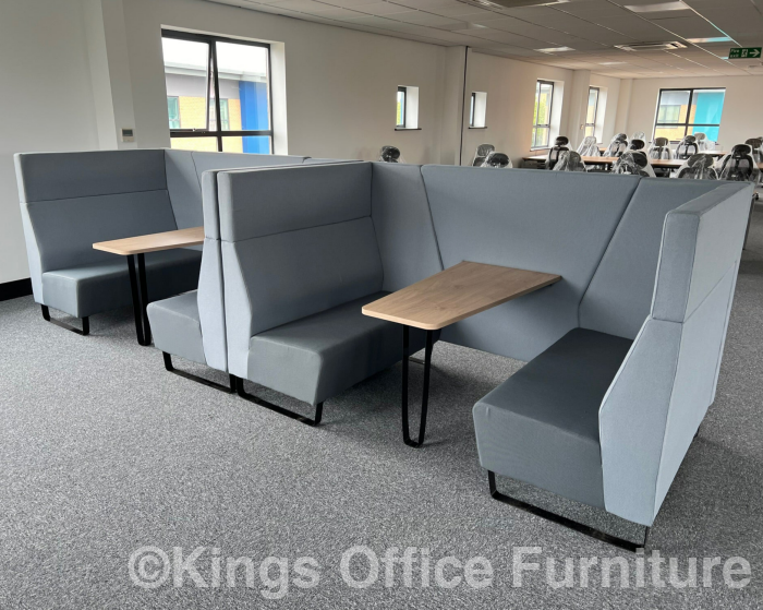 Used 4 Person Booth With Grey Fabric And Oak Table