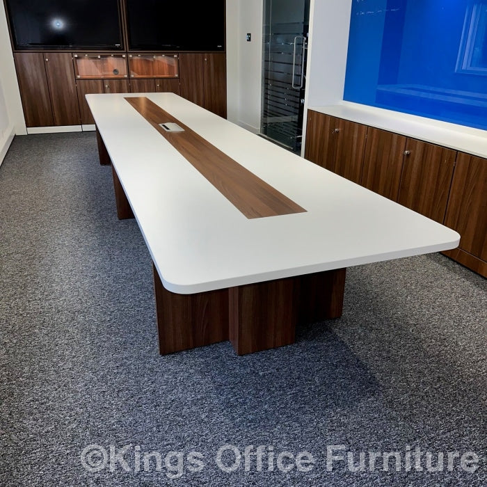 Used 5200 X 1100 White And Walnut Large Meeting Table With Power