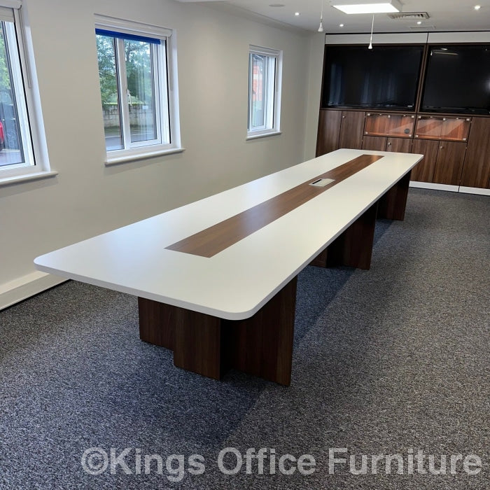 Used 5200 X 1100 White And Walnut Large Meeting Table With Power