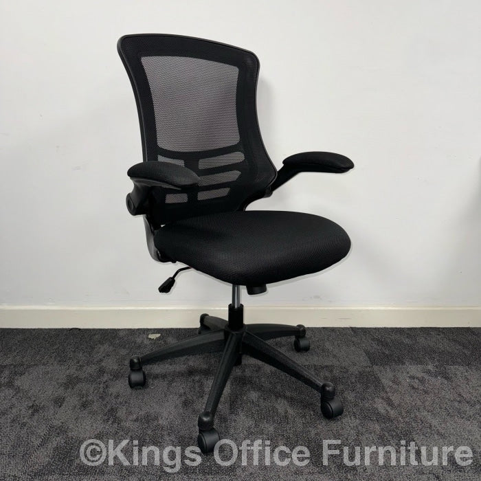 Used Black Mesh Task Chair With Foldaway Arms