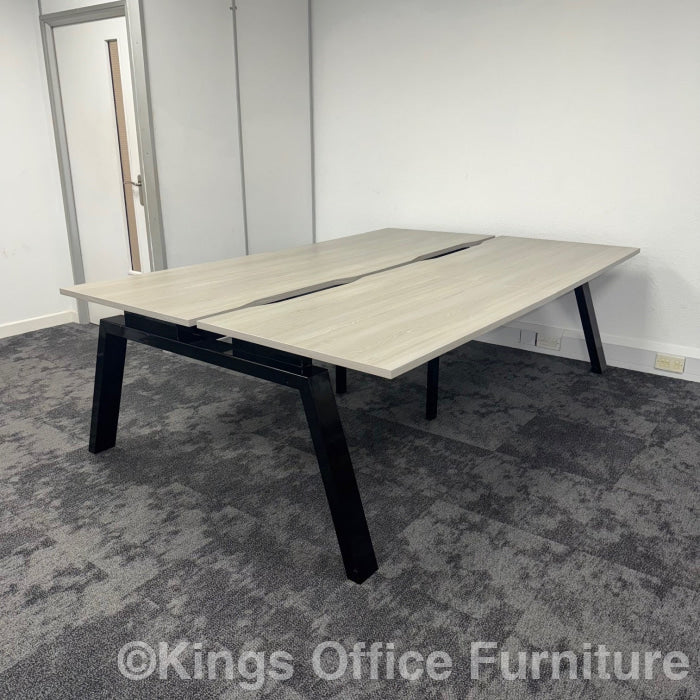 Used Grey Oak Bench Desks With Cable Management