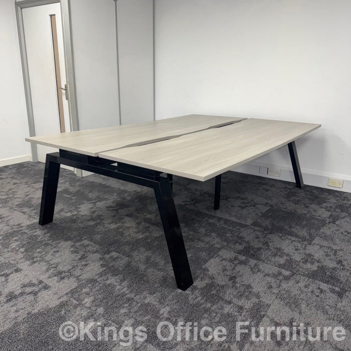 Used Grey Oak Bench Desks With Cable Management