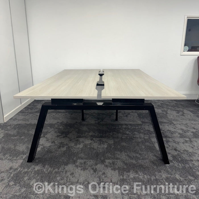 Used Grey Oak Bench Desks With Cable Management