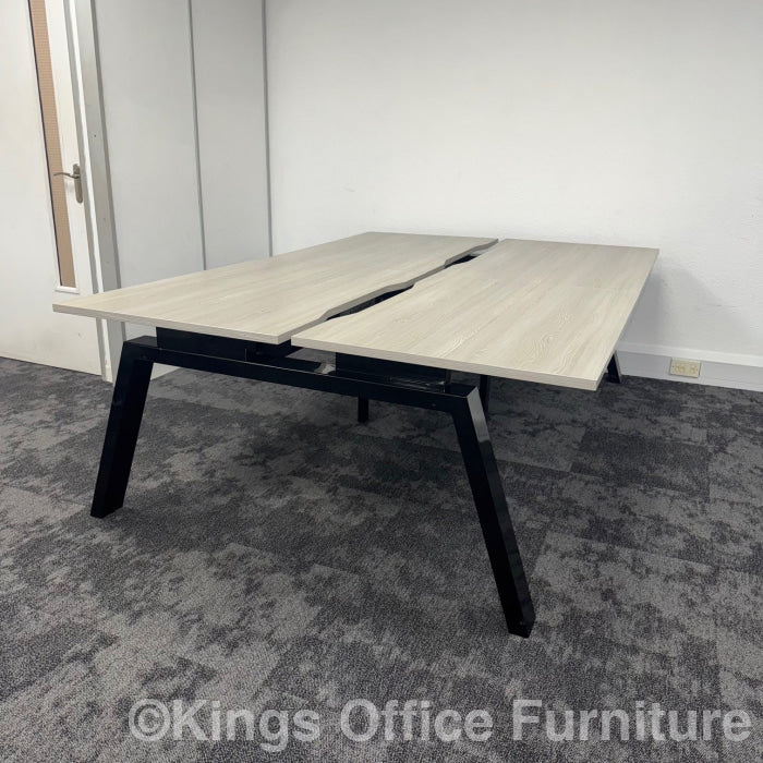 Used Grey Oak Bench Desks With Cable Management