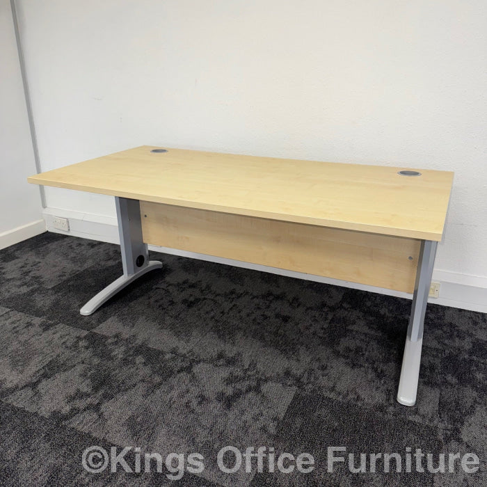 Used Maple Straight Cantilever Desk With Leg Cable Management