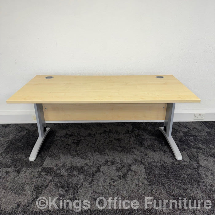 Used Maple Straight Cantilever Desk With Leg Cable Management