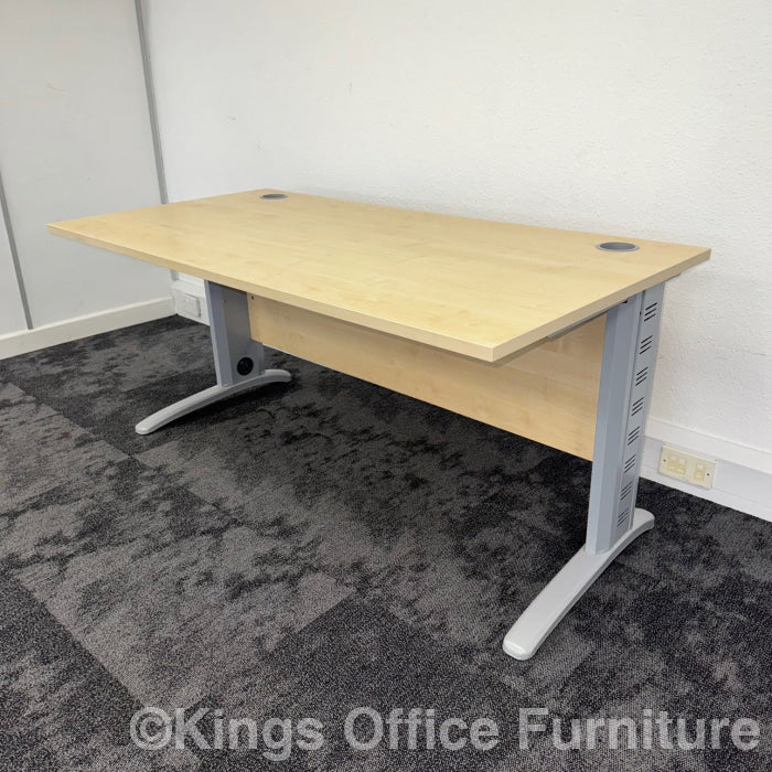 Used Maple Straight Cantilever Desk With Leg Cable Management