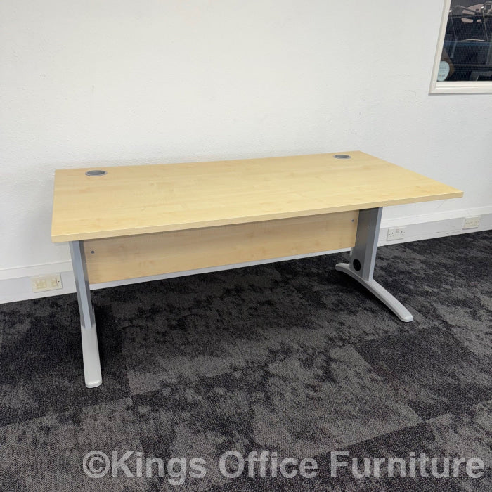 Used Maple Straight Cantilever Desk With Leg Cable Management