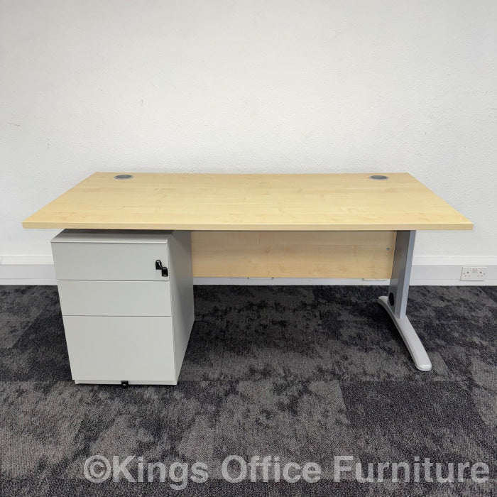 Used Maple Straight Cantilever Desk With Mobile Pedestal