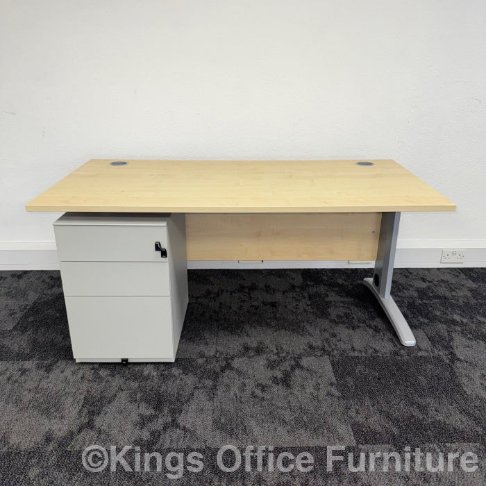 Used Maple Straight Cantilever Desk With Mobile Pedestal