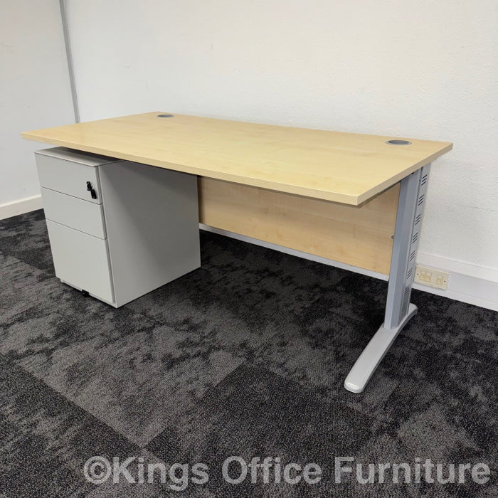 Used Maple Straight Cantilever Desk With Mobile Pedestal