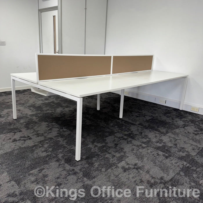 Used Nova White Bench Desks With Screen And Cable Tray