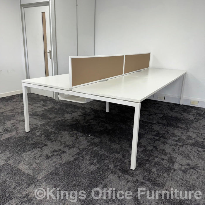 Used Nova White Bench Desks With Screen And Cable Tray