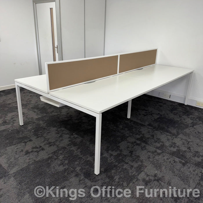 Used Nova White Bench Desks With Screen And Cable Tray