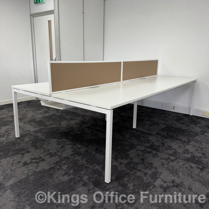 Used Nova White Bench Desks With Screen And Cable Tray