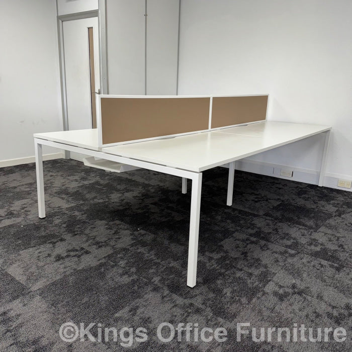 Used Nova White Bench Desks With Screen And Cable Tray