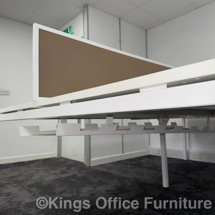 Used Nova White Bench Desks With Screen And Cable Tray