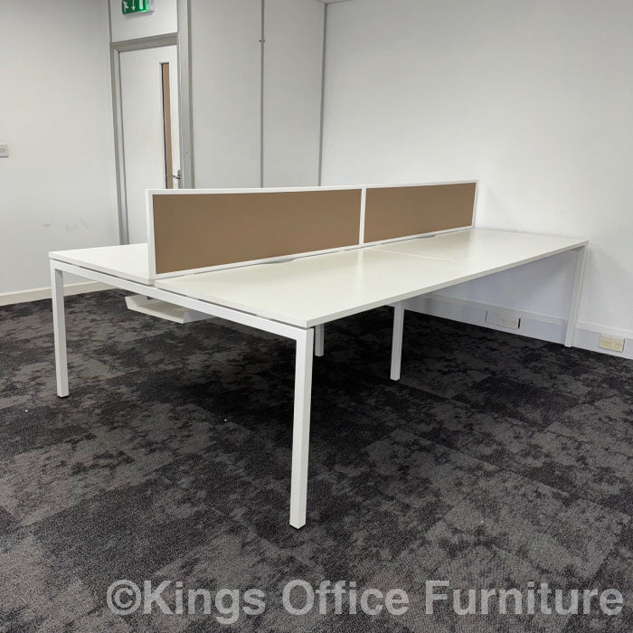 Used Nova White Bench Desks With Screen And Cable Tray