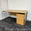 Used Sven Branded Oak Desk With Mobile Pedestal And Cable Tray