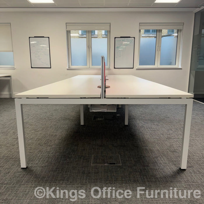 Used Triumph White Bench Desks With Screens And Cable Trays