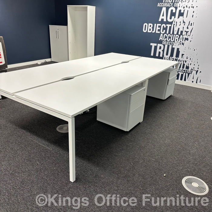 Used White Bench Desks With Mobile 3 Draw Pedestal