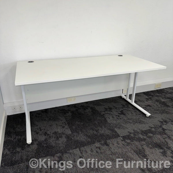 Used White Cantilever Desk With Legs