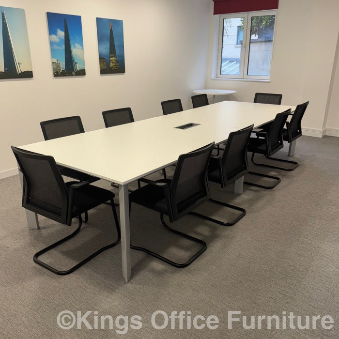 Used White Large Boardroom Table With 10 Chairs