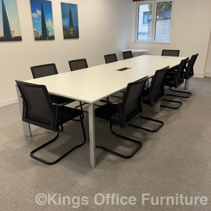 Used White Large Boardroom Table With 10 Chairs