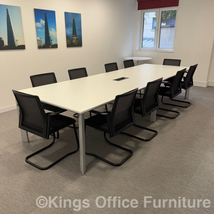 Used White Large Boardroom Table With 10 Chairs