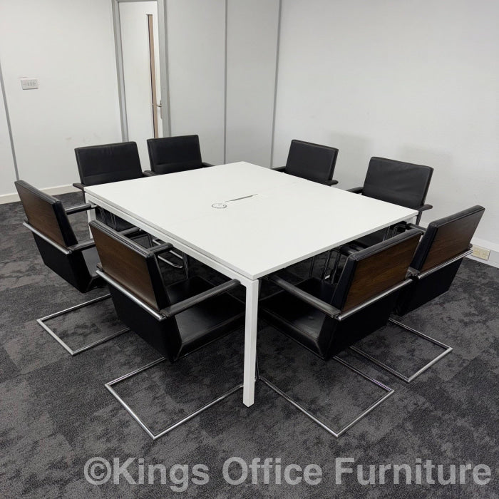 Used White Meeting Table Set With 8 Chairs