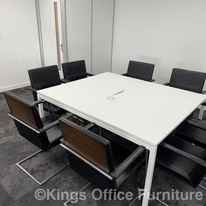 Used White Meeting Table Set With 8 Chairs