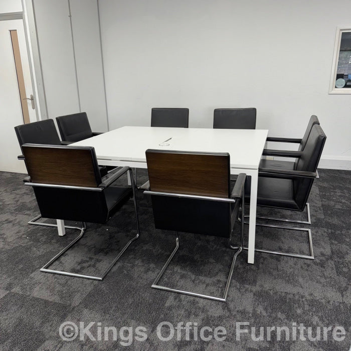 Used White Meeting Table Set With 8 Chairs