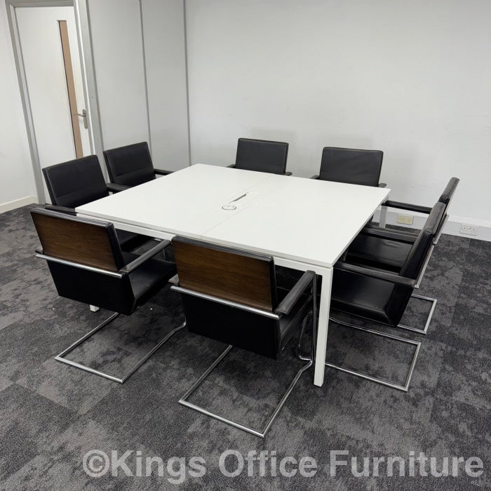 Used White Meeting Table Set With 8 Chairs