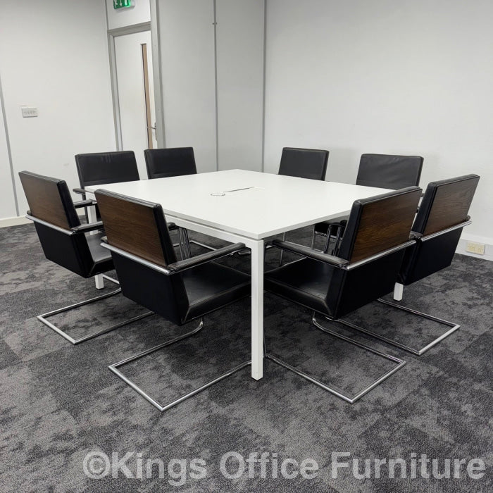 Used White Meeting Table Set With 8 Chairs