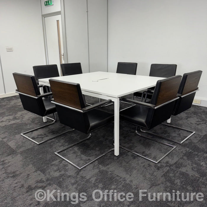 Used White Meeting Table Set With 8 Chairs