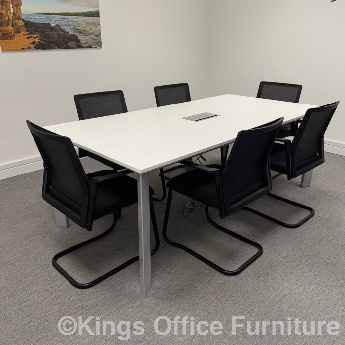 Used White Meeting Table Set With Power And Mesh Chairs