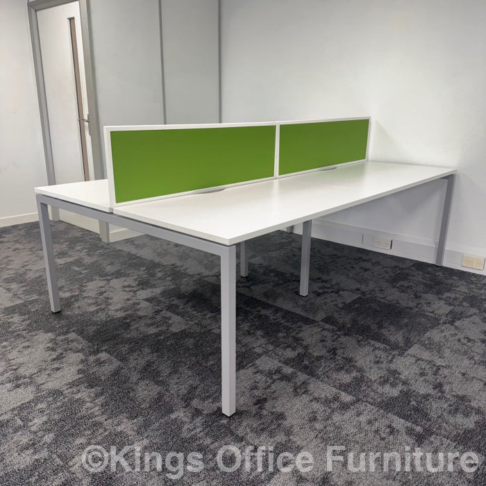 Used White Nova Bench Desk With Screen And Cable Tray