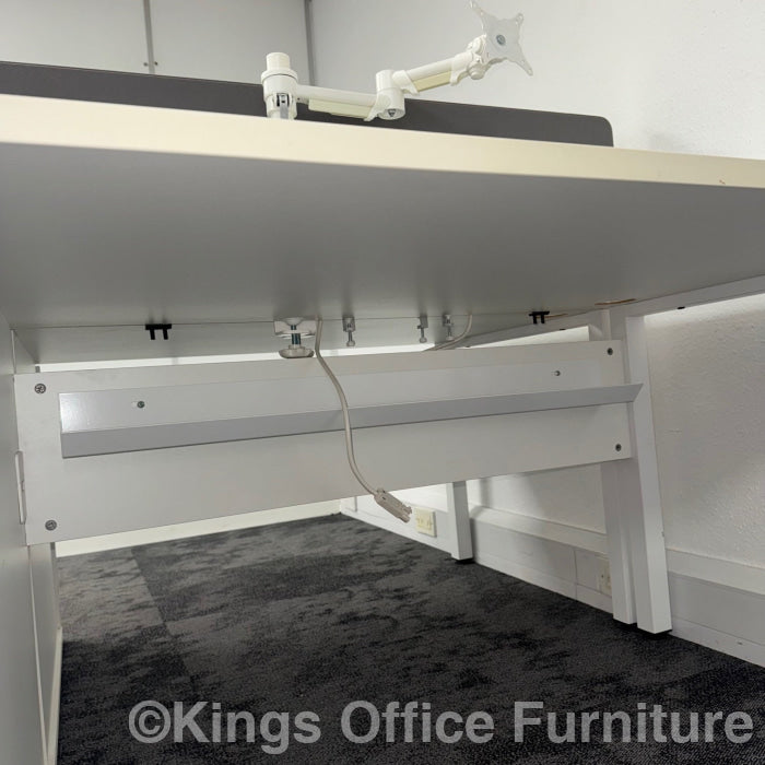 Used White Single Bench Desk Bundle With Pedestal