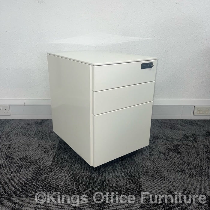 Used White Steel 3 Draw Mobile Pedestal With Key