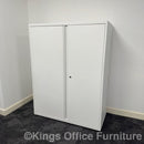 Used White Steel Cupboard With 2 Height Adjustable Shelves