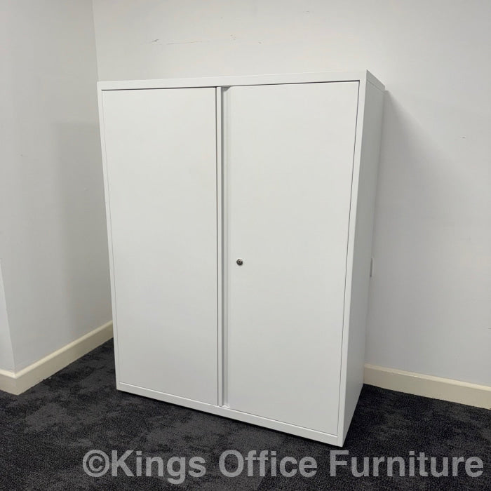 Used White Steel Cupboard With 2 Height Adjustable Shelves