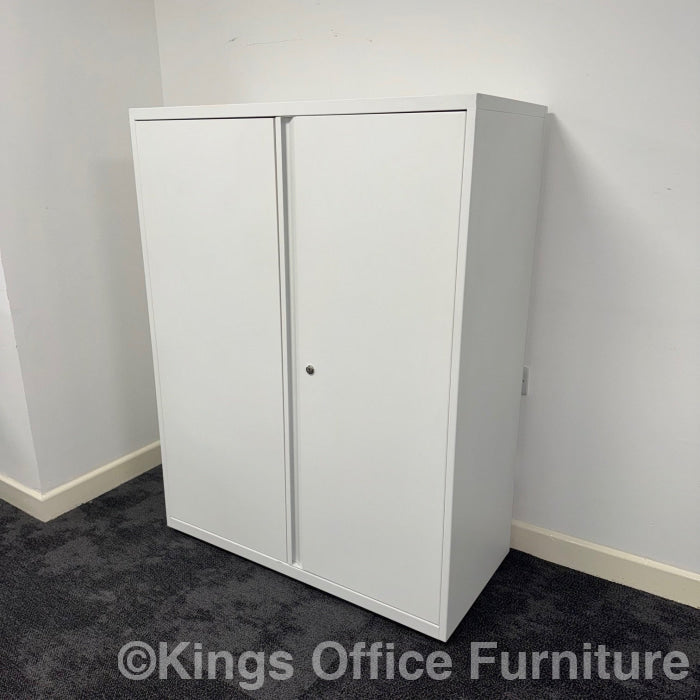 Used White Steel Cupboard With 2 Height Adjustable Shelves