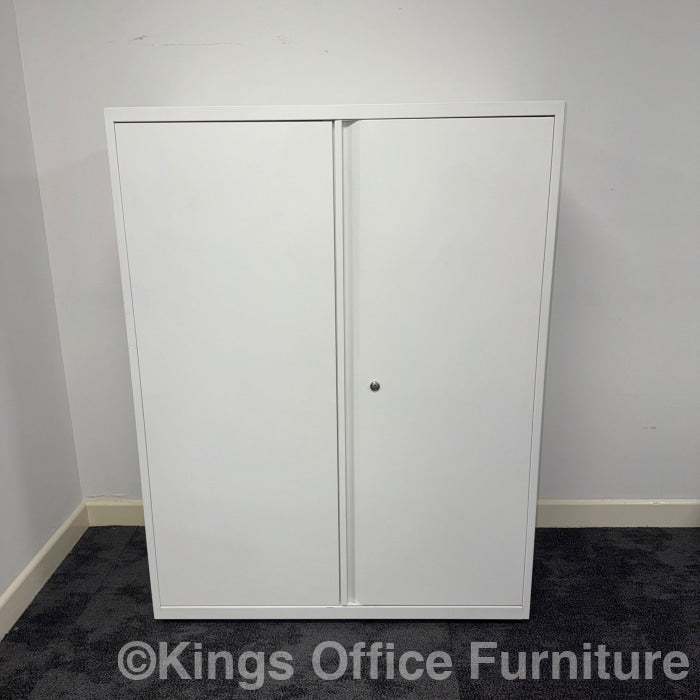 Used White Steel Cupboard With 2 Height Adjustable Shelves