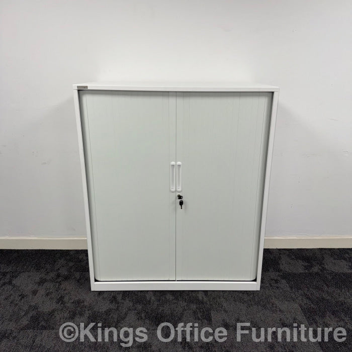 Used White Triumph Tambour Cupboard With Lock And Key