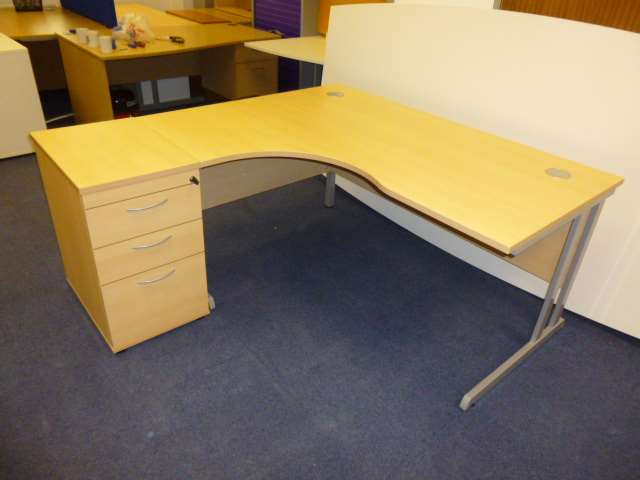 Beech Radial Workstations with Matching Desk High Pedestal