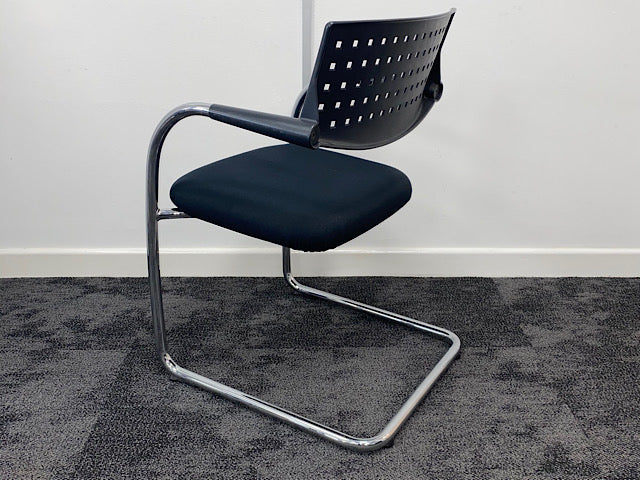 Used Vitra Visavis Black Meeting Chair with Square Holes